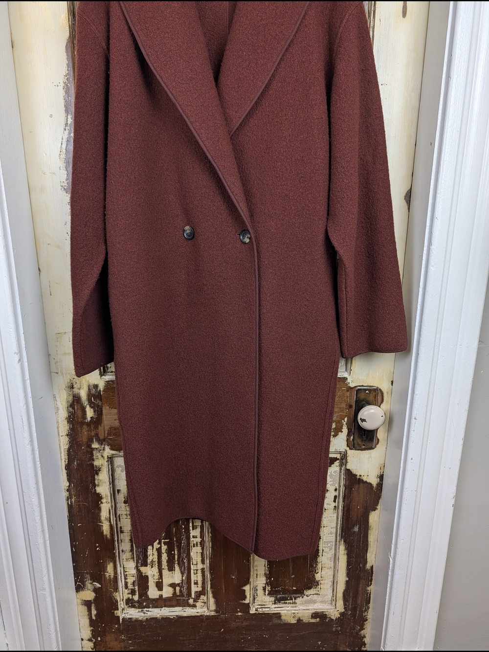 Wilfred Charlize 100% Merino Wool Long Coat Rust Large Aritzia Minimalist - Picture 5 of 14